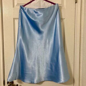 NWT, SZ XL (see measurements) Silky Satin Midi Slip Skirt, Ice Blue